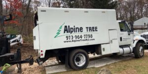 Alpine chipper truck on a residence in Chester, NJ.