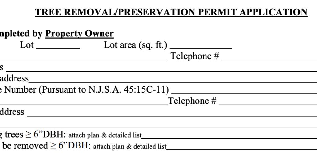 Screenshot of a section of a tree removal permit application.